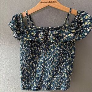 abercrombie kids Navy Floral Smocked Off-Shoulder Cami